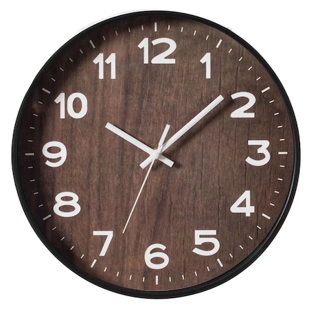 Quickway Imports Decorative Modern Round Wood- Looking Plastic Wall Clock for Living Room, Kitchen, or Dining, Brown QI004142.BN